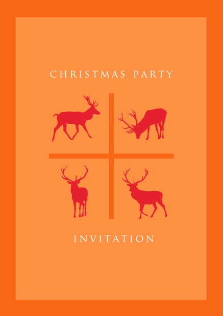 Online Orange Holiday Party invitation card with four red reindeers.