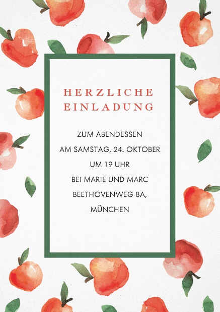 Einladungskarte mit Äpfeln