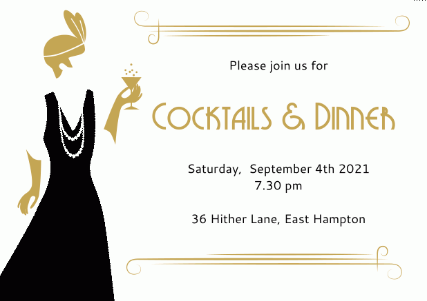 Animated online invitation for Roaring 20ies parties Black.