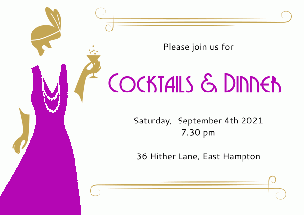 Animated online invitation for Roaring 20ies parties Purple.