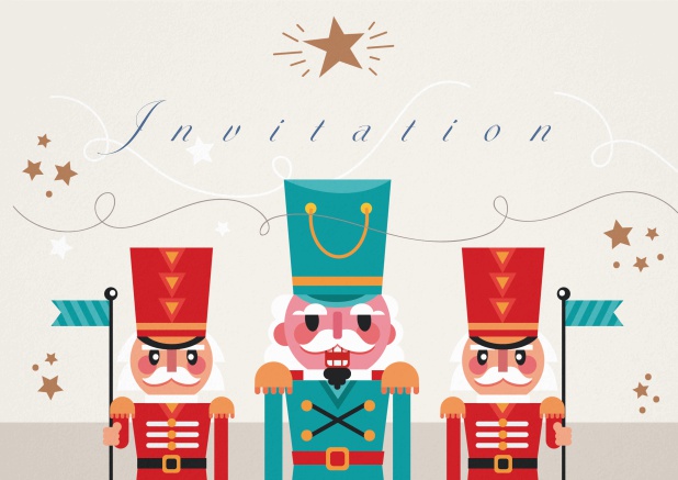 Holiday party invitation card with Nutcracker figures