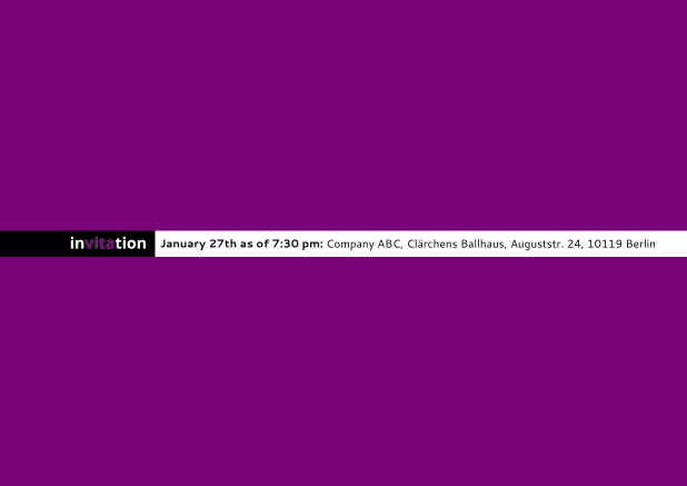 Minimalistic designed invitation card with semi-transparent invitation text. Purple.