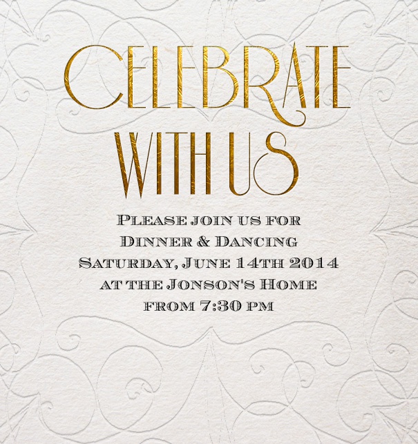 Online Einladungskarte mit goldenem Text für Festeinladungen.