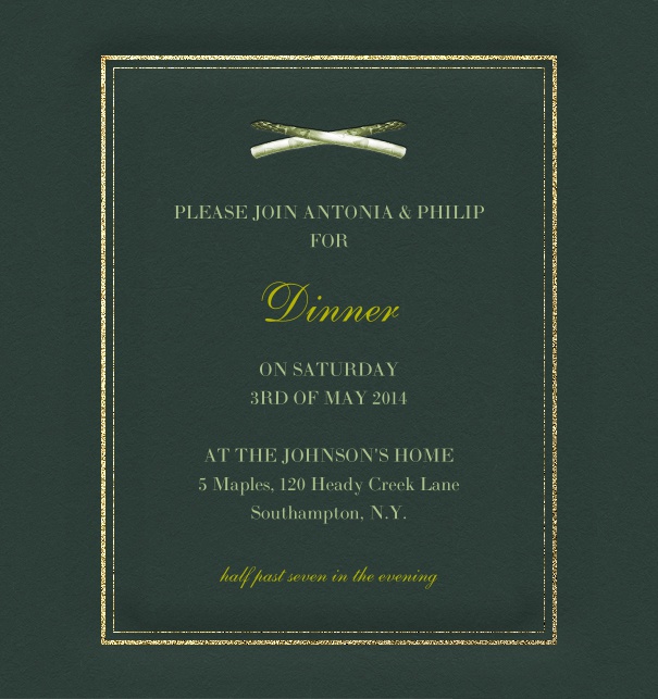 Green online invitation template with squared frame for text.