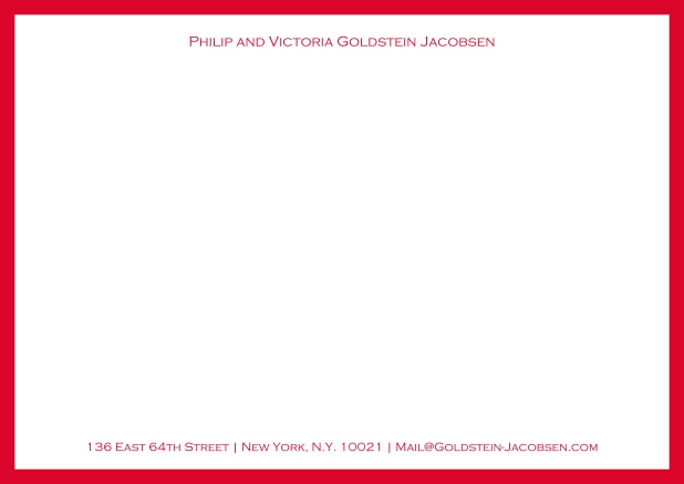 White online correspondence card with green frame and name with address. Red.