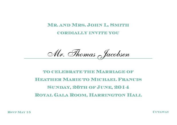 Online Classic invitation card with editable text in different colors. Green.