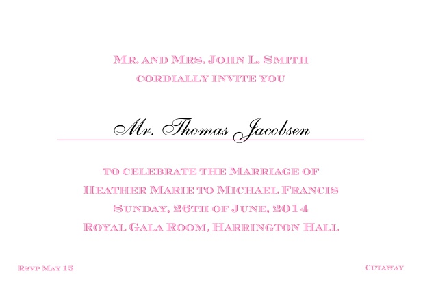 Online Classic invitation card with editable text in different colors. Pink.