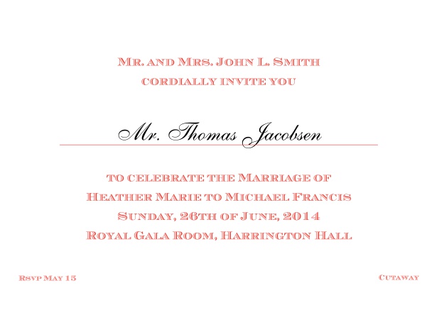 Online Classic invitation card with editable text in different colors. Red.