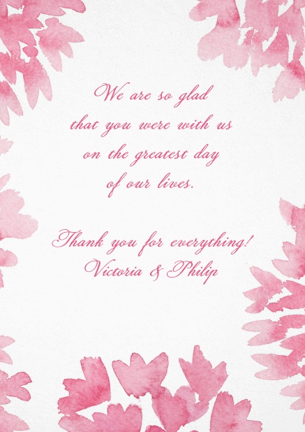 Thank you card with pink water color flowers.