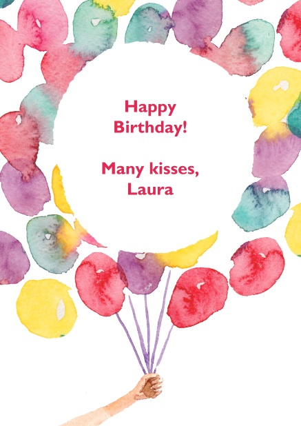 Happy Birthday online card for Brithday wishes with colorful balloons and editable text.
