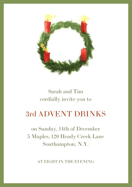 Online Advent invitation card with three burning candles.