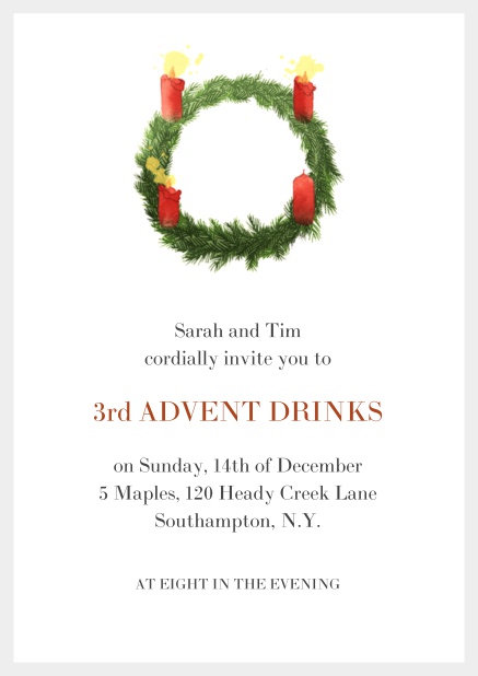 Online Advent invitation card with three burning candles. Grey.
