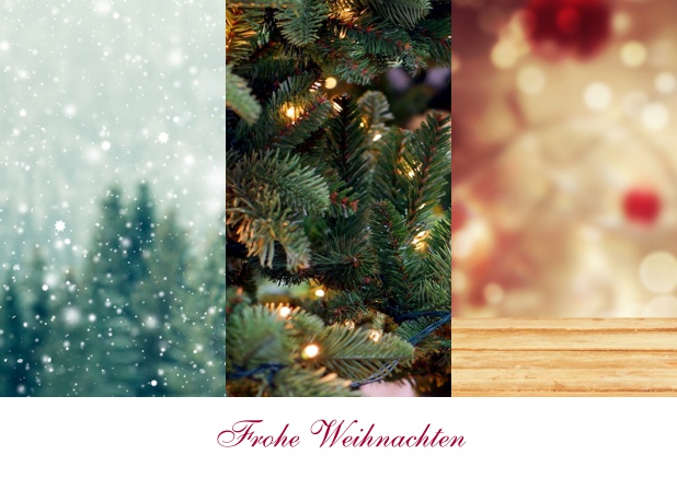 Online geschäftliche Weihnachtskarte mit Drei Fotooptionen in hochkant mit Text Weiss.