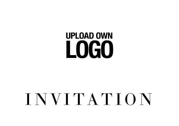 Online simple white invitation card with logo option and customizable text. Black.