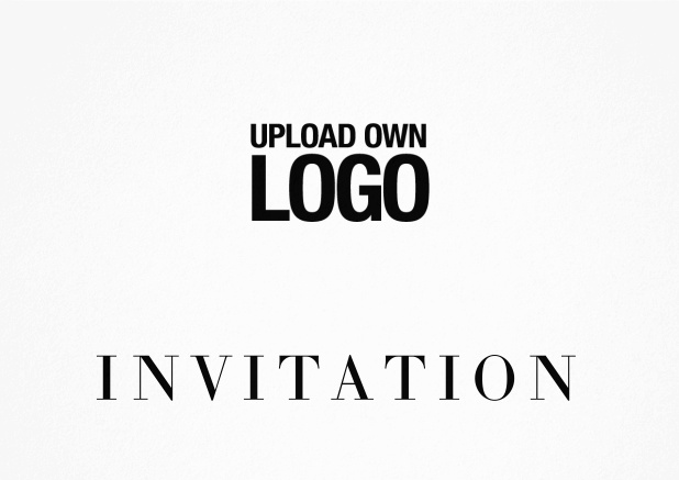 Simple white invitation card with logo option and customizable text. Black.