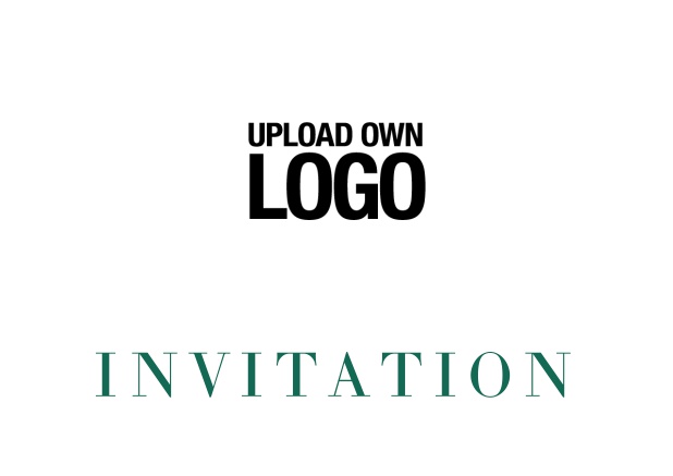 Online simple white invitation card with logo option and customizable text. Green.