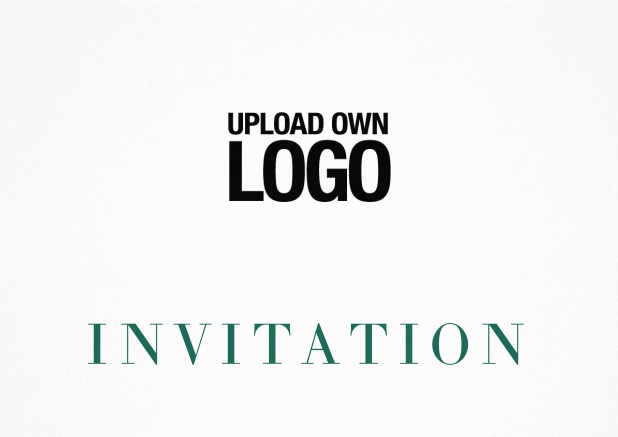 Simple white invitation card with logo option and customizable text. Green.
