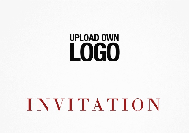Simple white invitation card with logo option and customizable text. Red.