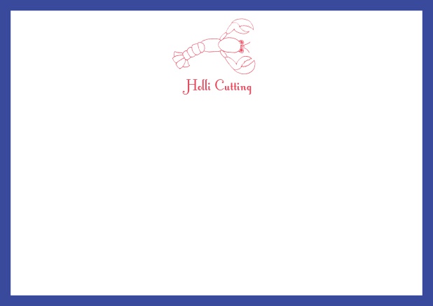 Individuell anpassbare online Briefkarte mit illustriertem Hummer und Rahmen in verschiedenen Farben.