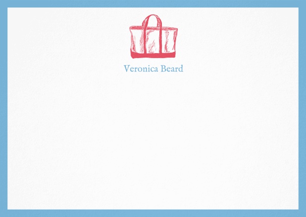 Customizable note card with beach bag and frame in various colors. Blue.