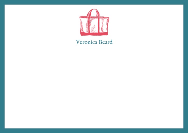 Individuell anpassbare online Briefkarte mit illustrierter Strandtasche und Rahmen in verschiedenen Farben. Grün.