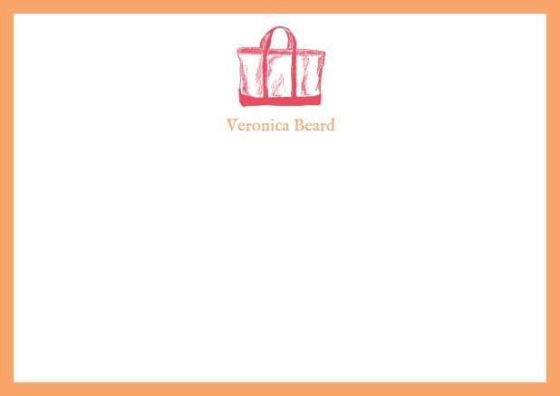 Individuell anpassbare online Briefkarte mit illustrierter Strandtasche und Rahmen in verschiedenen Farben. Orange.