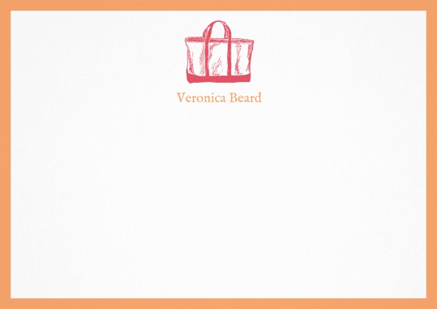 Customizable note card with beach bag and frame in various colors. Orange.