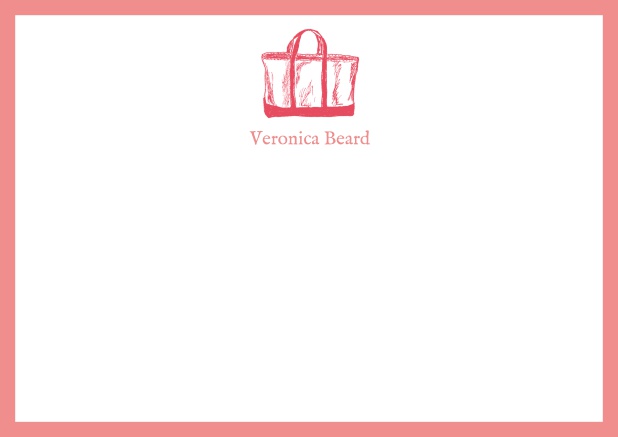 Individuell anpassbare online Briefkarte mit illustrierter Strandtasche und Rahmen in verschiedenen Farben. Rosa.