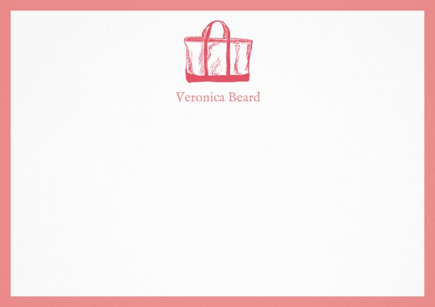Individuell anpassbare Briefkarte mit illustrierter Strandtasche und Rahmen in verschiedenen Farben. Rosa.