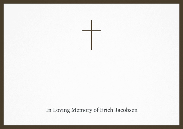 Classic Memorial invitation card with black frame and Cross in the middle and famous quote. Brown.