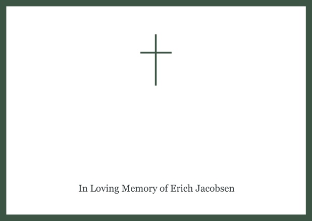 Online Classic Memorial invitation card with black frame and Cross in the middle. Green.