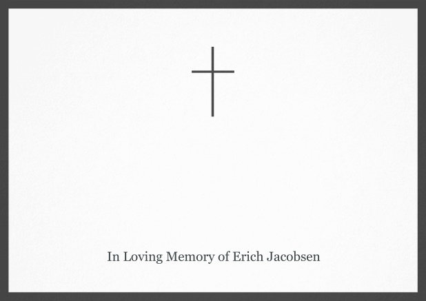 Classic Memorial invitation card with black frame and Cross in the middle and famous quote. Grey.