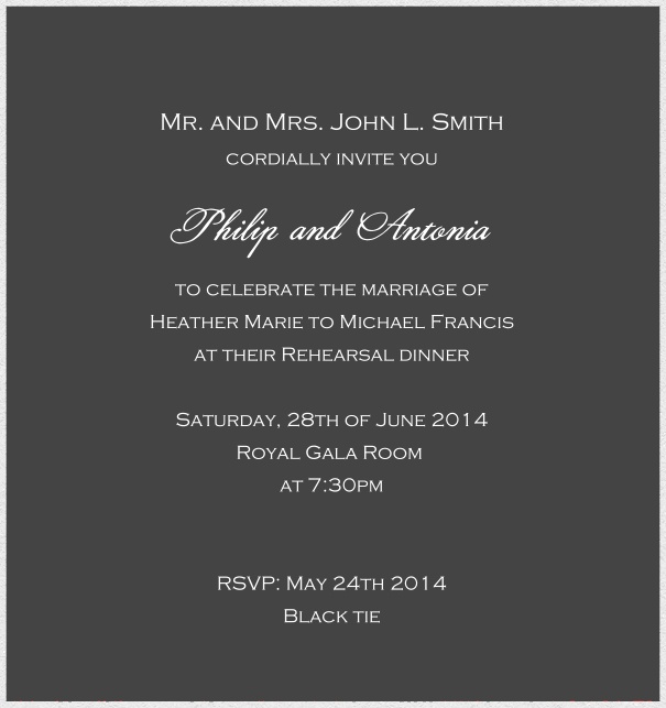 Customize this classic online invitation card with fine paper in color of choice and optional personal addressing. Grey.