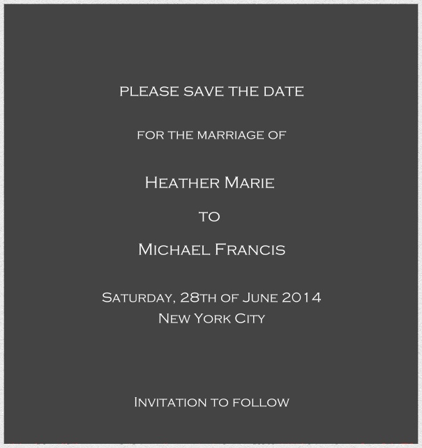 Customizable Online classic save the date card with fine paper in color of choice and white frame. Grey.