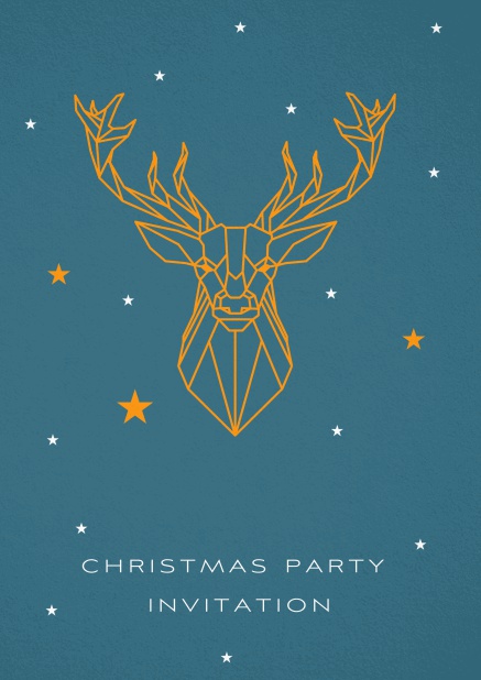 Christmas Party Invitation card with large golden reindeer star sign.