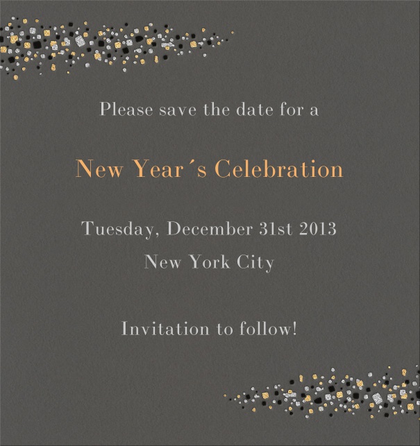High Dark Tan Celebration Save the Date Card with New Year's eve Theme and Star Header and Footer.