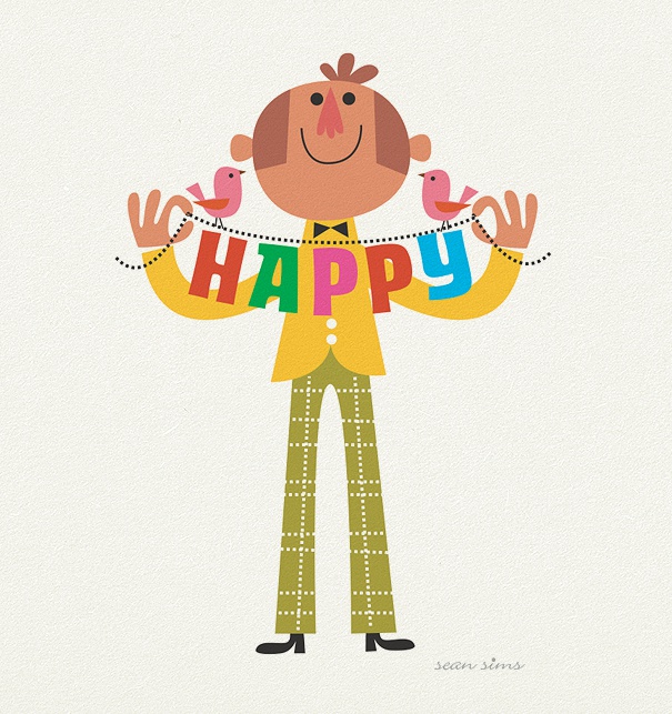 Kids Birthday Invitation Card with man and the colorful header "Happy".