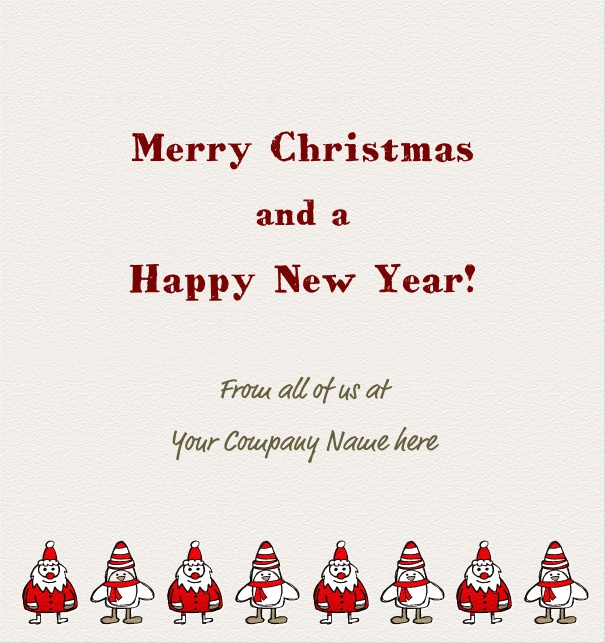 Weisse Online Weihnachtsfotokarte in Hochkantformat mit kleinen Weihnachtsmännern.
