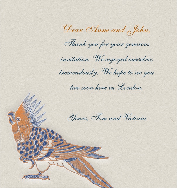 Online Briefkarte mit buntem Papagei.