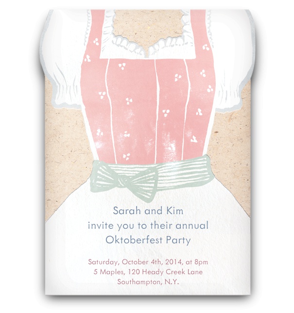 Hand drawn Light dirndl dress Oktoberfest invitation card.