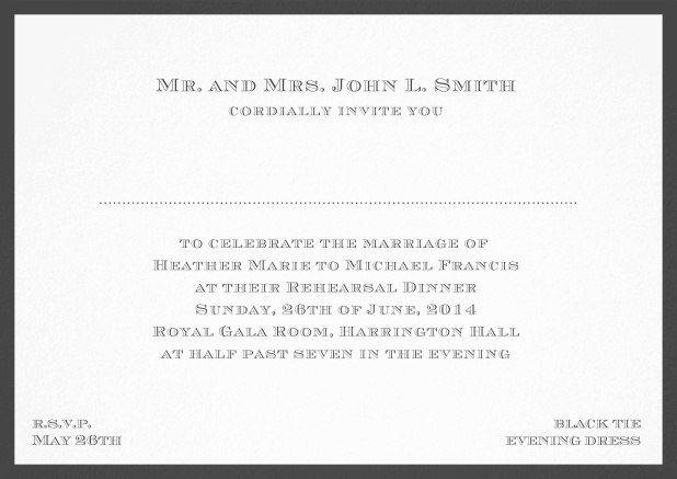 Classic invitation card with frame and place for guest's names - available in different colors. Black.