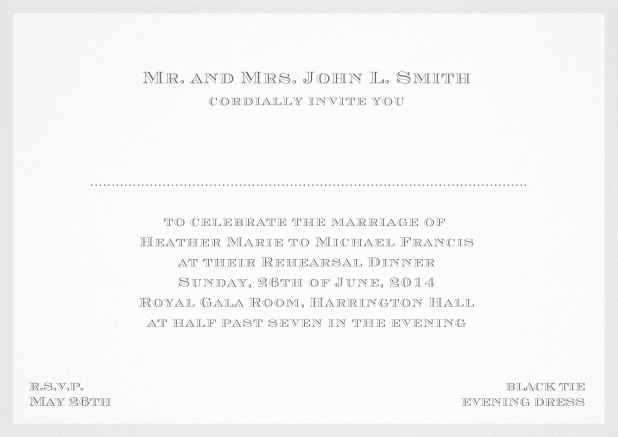 Classic invitation card with frame and place for guest's names - available in different colors. Grey.