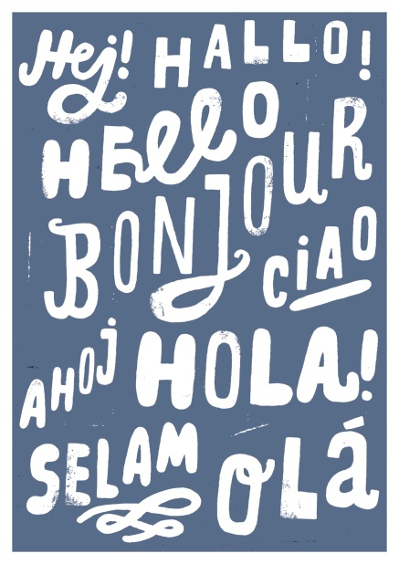 Online Grußkarte mit dem Wort "Hallo" in mehreren Sprachen.