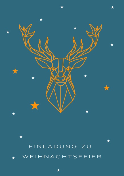 Online Einladungskarte zur Weihnachtsfeier mit goldenem Rentier als Sternbild.