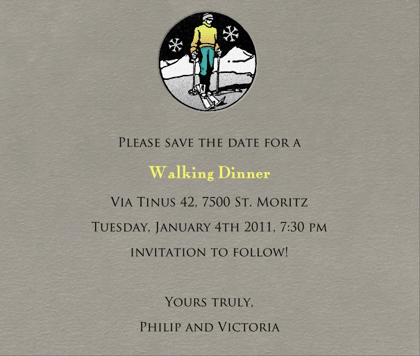 Grey Sport Themed Save the Date Card with Skier.