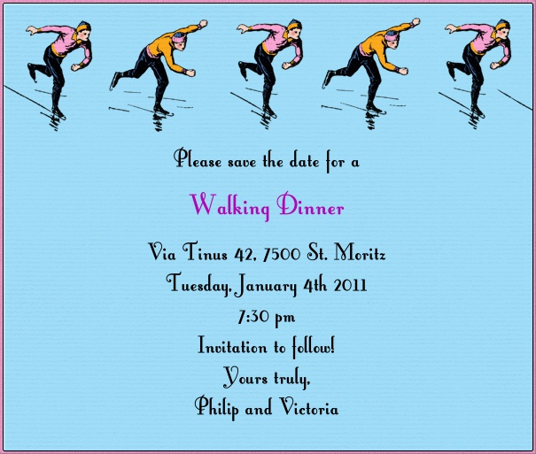Light Blue Sport Themed Save the Date Card with Ice Skater.