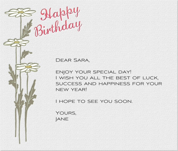 White Seasonal Birthday Card with White Lilies and Header Text.