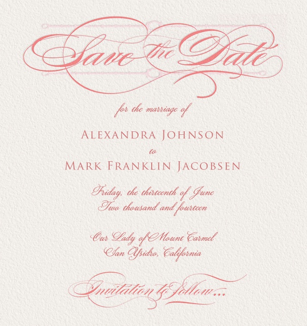 Beige, classic Online Save the Date Card with pink text.
