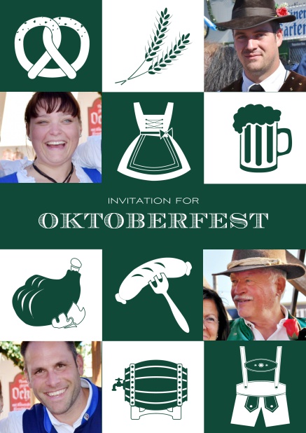 Bavarian online invitation template with classic Oktoberfest stuff with photos. Green.