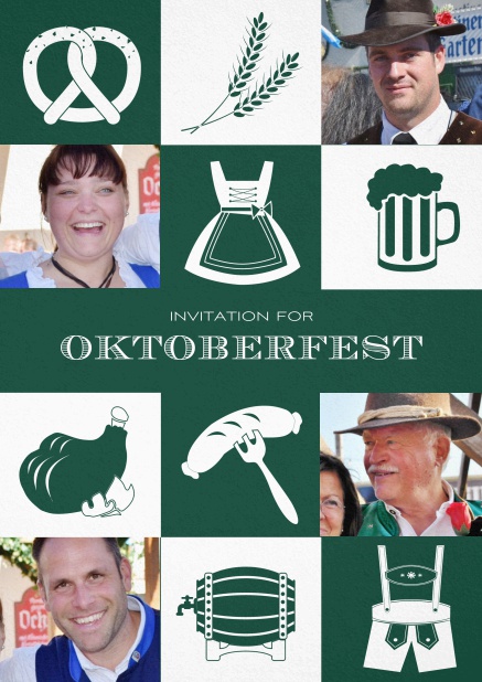Bavarian invitation template with classic Oktoberfest stuff with photos. Green.